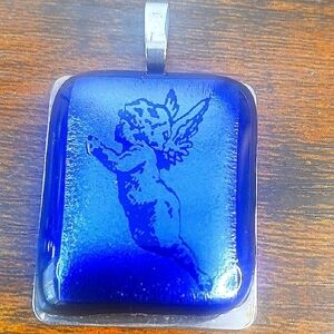 2" Lazer Etched Cherub Angel Pendant Black Onyx Stone Unisex Sterling Silver